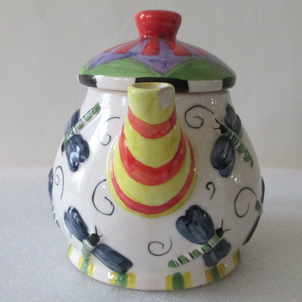 VINTAGE DRAGONFLY CERAMIC TEAPOT - Picture 3 of 14